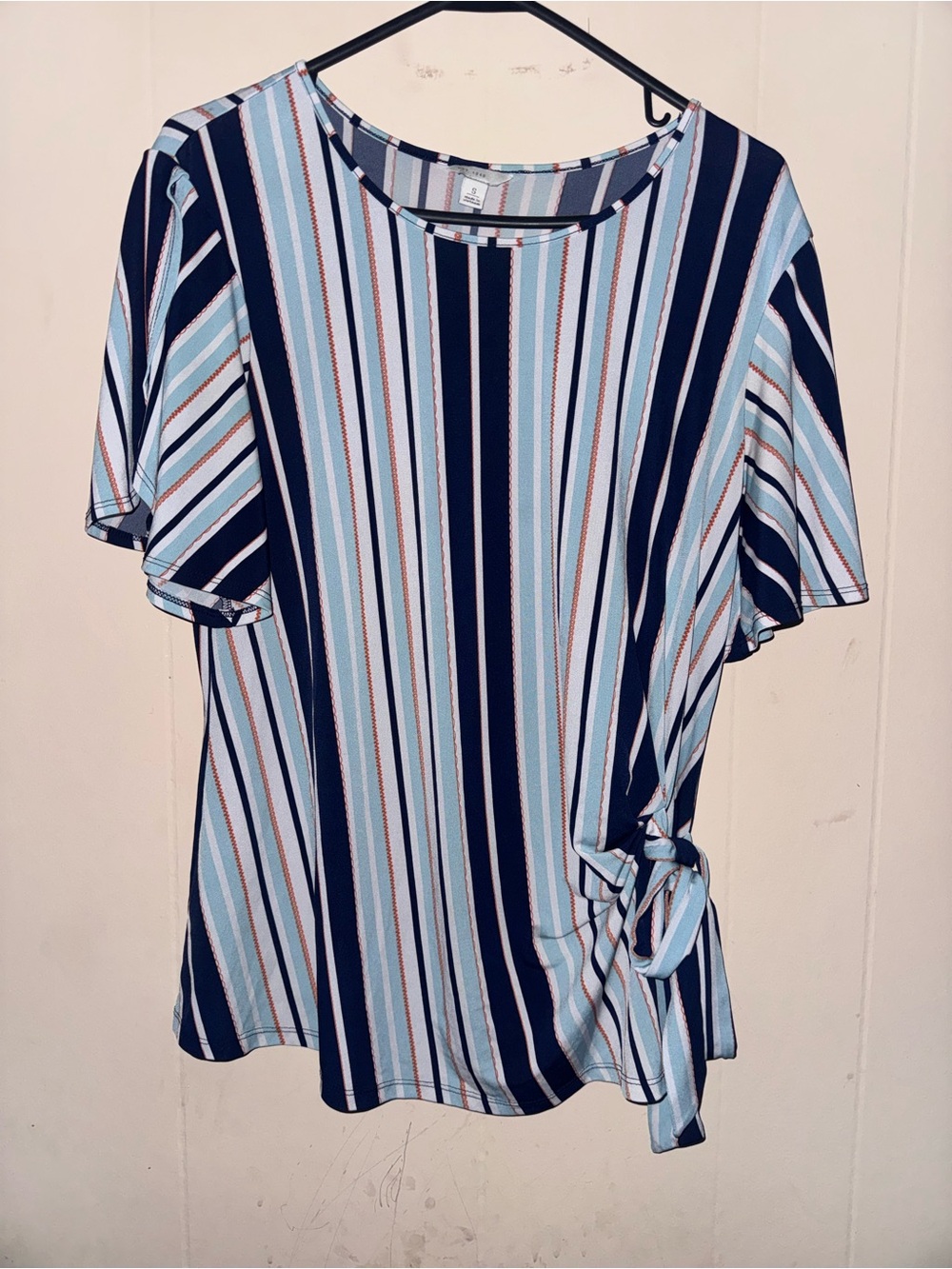 Women’s Short-Sleeve Striped Tie-Side Tee - Blue